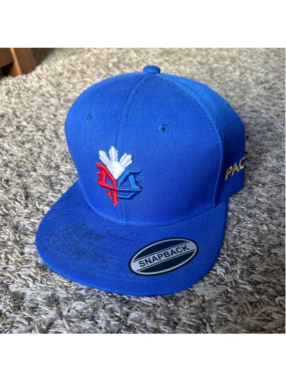Men's Signed Manny Pacquiao Pacman Snapback Hat One Size Blue Red
